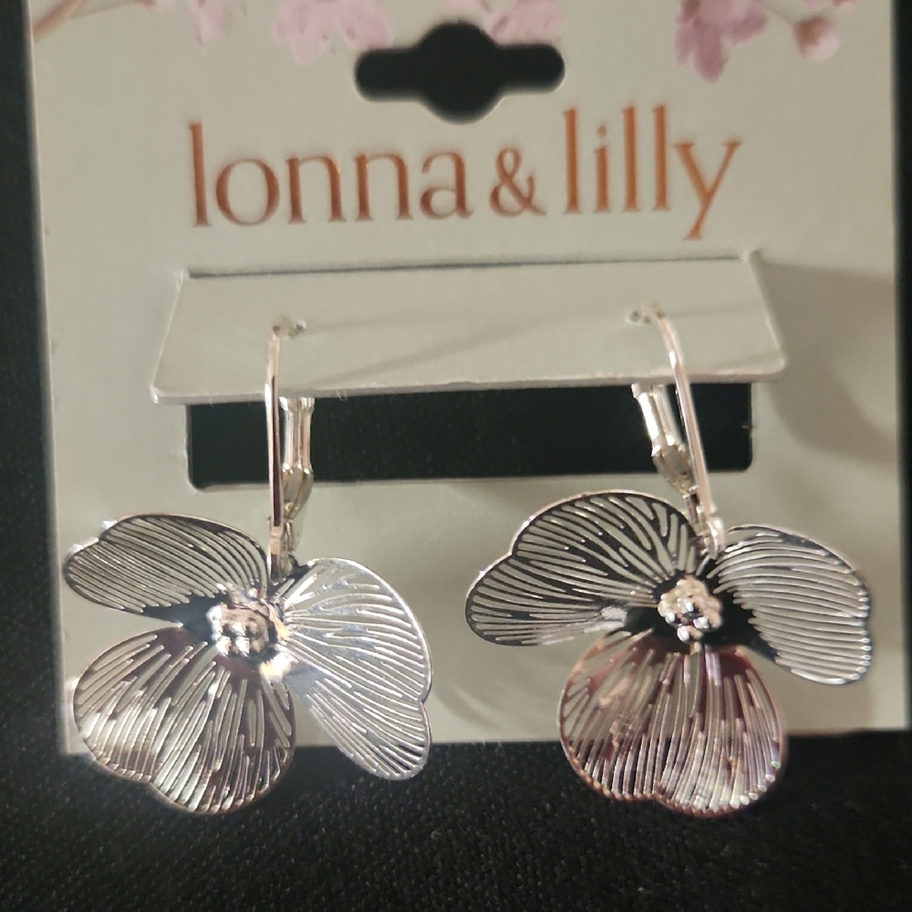 lonna & lilly Silver Floral Leverback Earrings